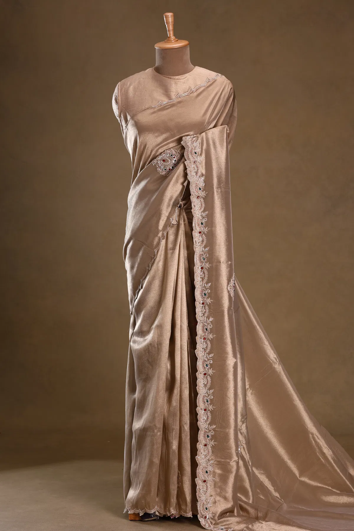Gold zardosi embroidered tissue designer
